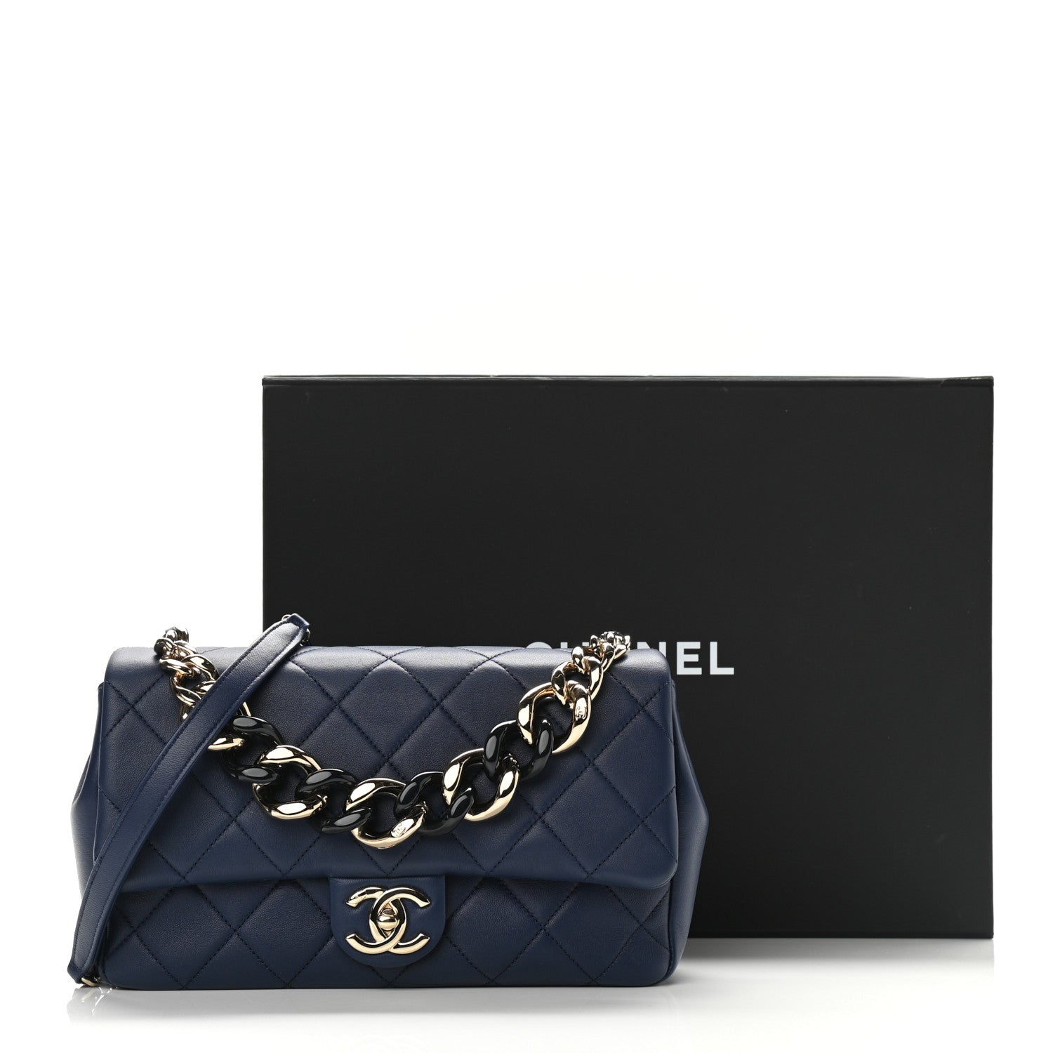 Chanel Lambskin Quilted Resin Bi-Color Chain Flap Bag Navy 11 of 11