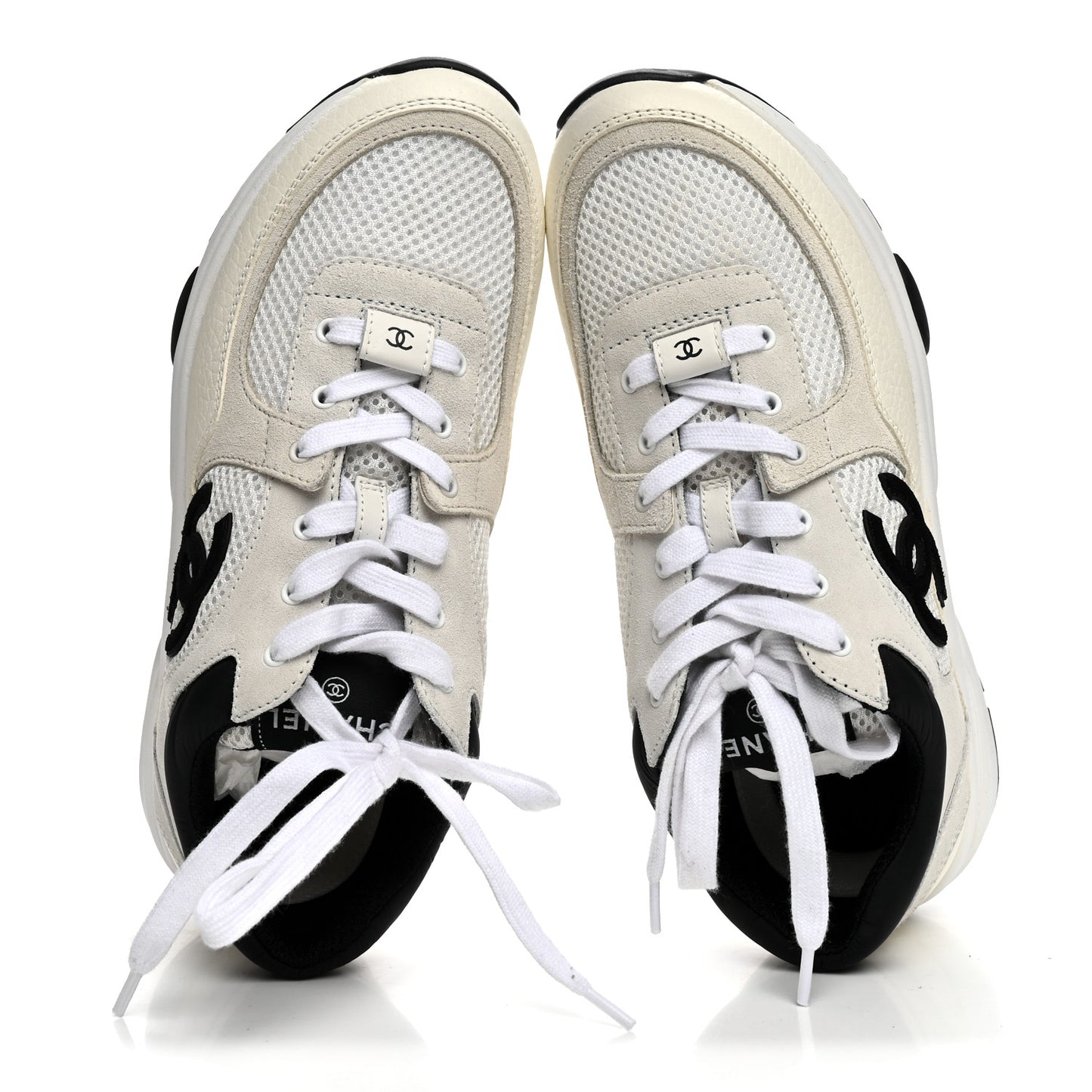 Mesh Suede Grained Calfskin Womens CC Sneakers 39 White Black