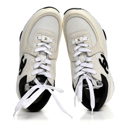 Chanel Mesh Suede Grained Calfskin Womens CC Sneakers 39 White Black 2 of 9