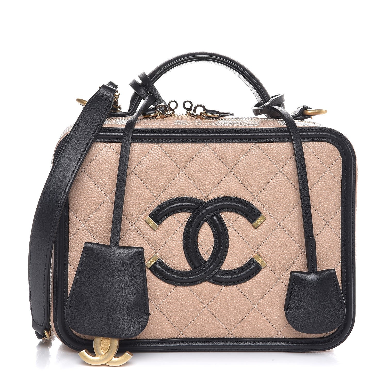 Chanel Caviar Quilted Medium CC Filigree Vanity Case Beige Black 1 of 7