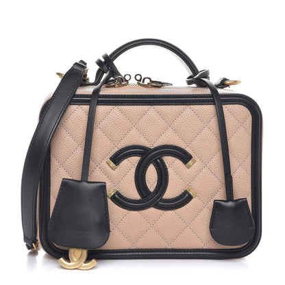 Chanel Caviar Quilted Medium CC Filigree Vanity Case Beige Black 1 of 7