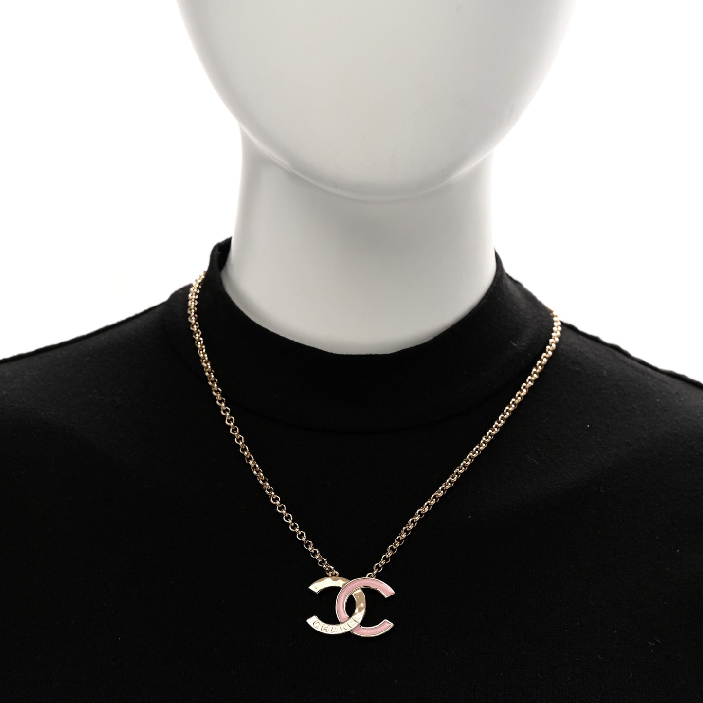 Metal Enamel CC Pendant Necklace Pink Gold