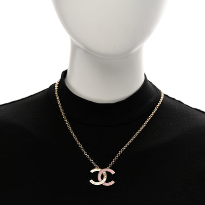 Chanel Metal Enamel CC Pendant Necklace Pink Gold 2 of 6