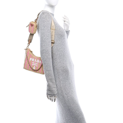 Prada Yarn Raffia Effect Crochet Striped Re-Edition 2005 Shoulder Bag Naturale Petalo 2 of 11