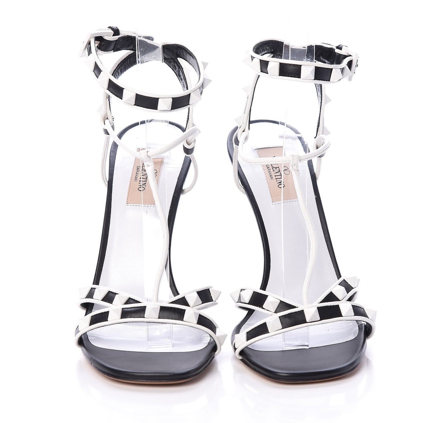 Calfskin Free Rockstud Ankle T-Strap 105mm Sandals 39 Black Optic White