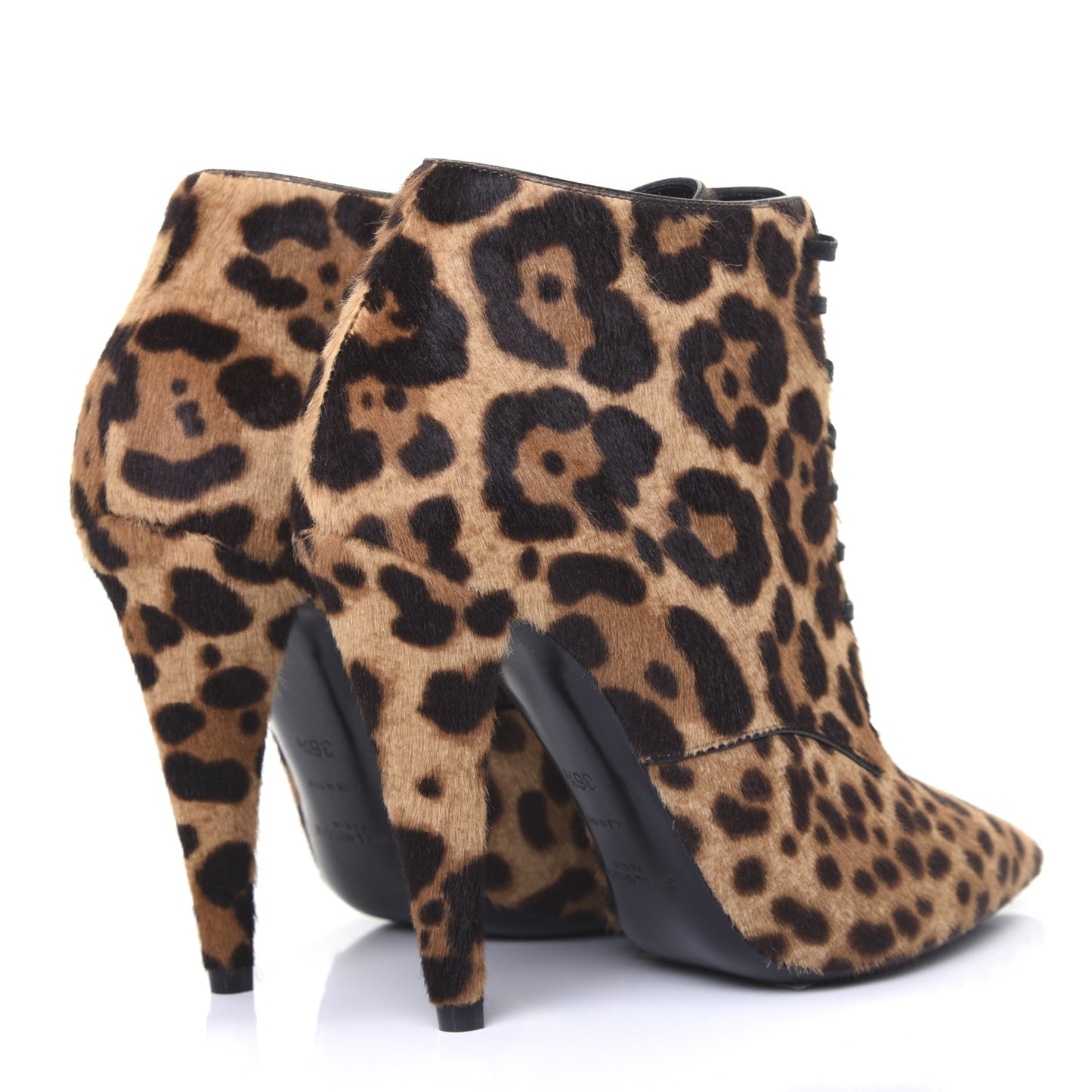 Calfskin Calf Hair Leopard Print Lace Up Ankle Boots 36.5