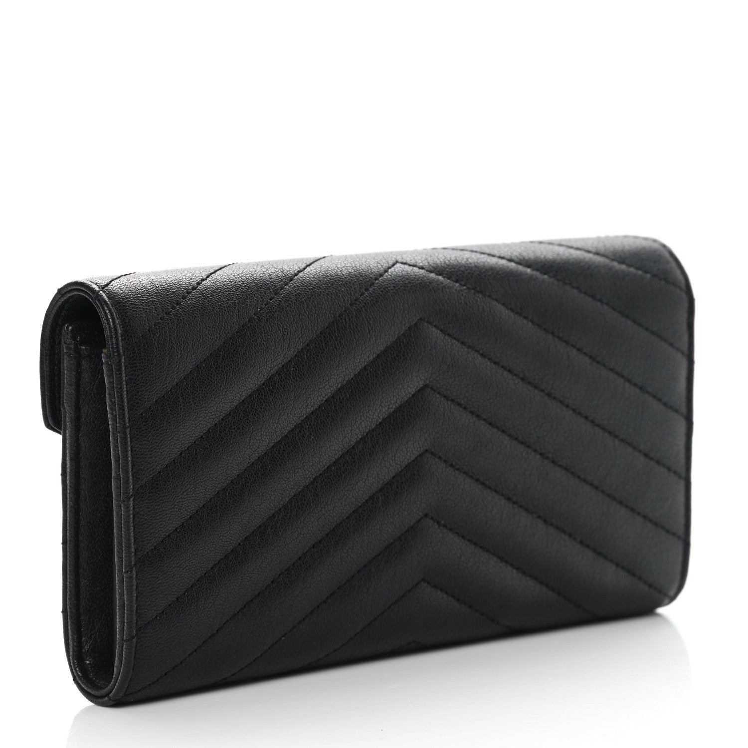 Saint Laurent Grain De Poudre Matelasse Chevron Monogram Flap Wallet Black 3 of 10