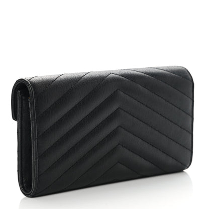 Saint Laurent Grain De Poudre Matelasse Chevron Monogram Flap Wallet Black 3 of 10