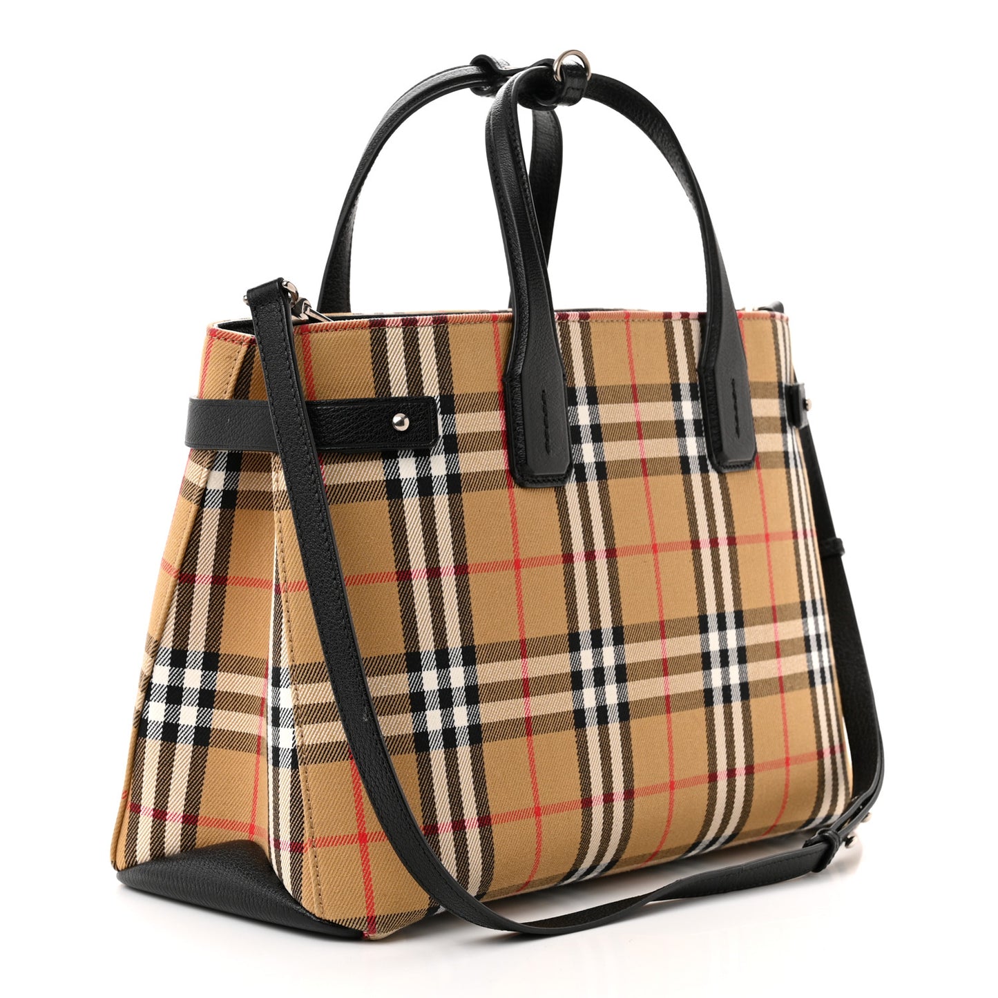Goatskin Vintage Check Medium Banner Tote Black