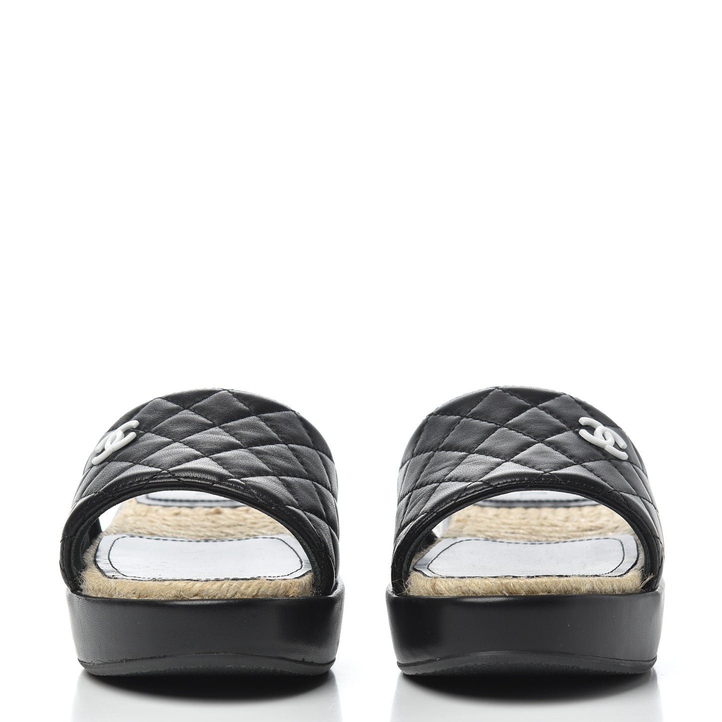 Lambskin Quilted CC Espadrille Slip On Sandals 35 Black