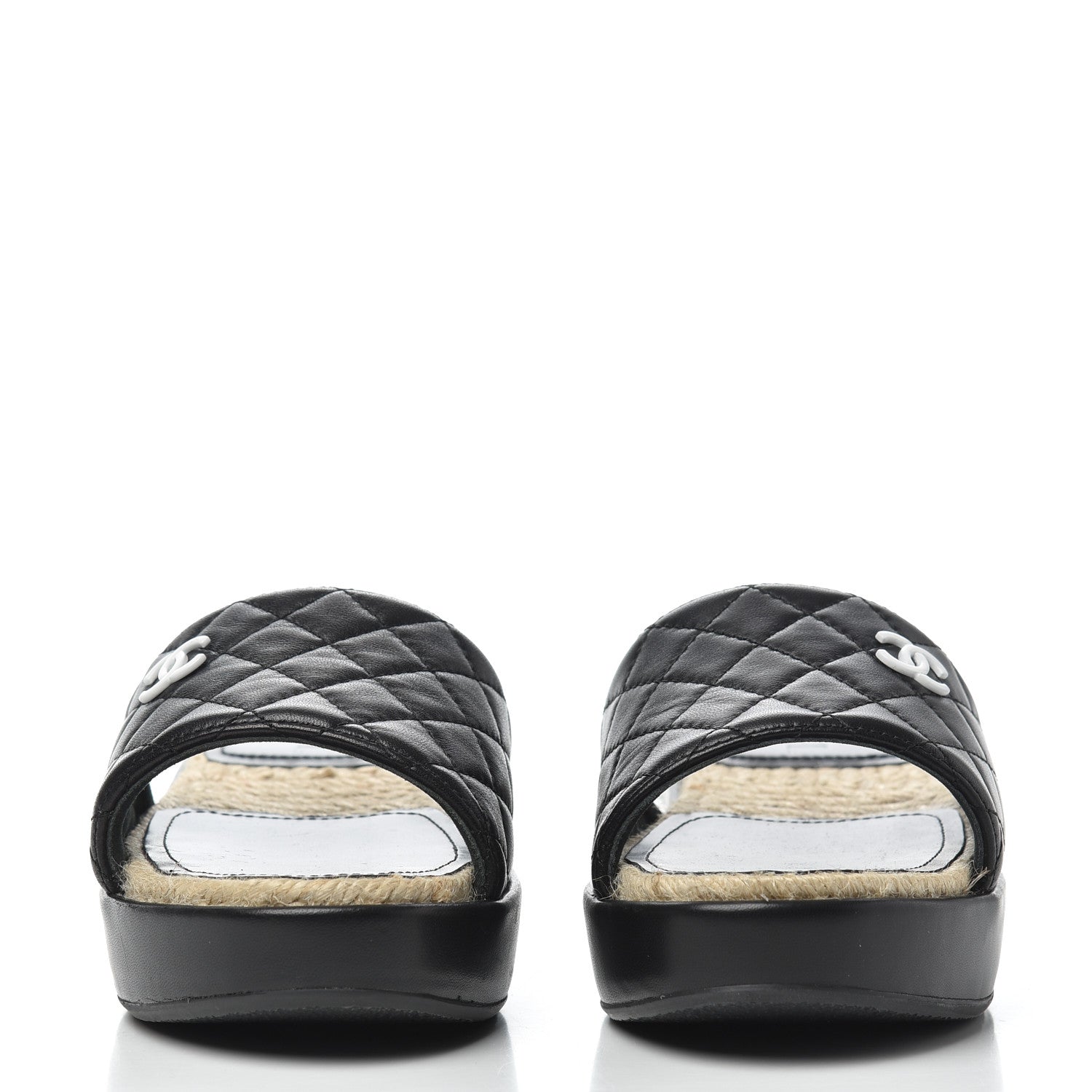 Chanel Lambskin Quilted CC Espadrille Slip On Sandals 35 Black 2 of 14