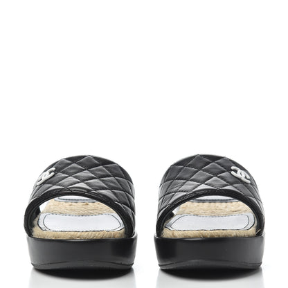Chanel Lambskin Quilted CC Espadrille Slip On Sandals 35 Black 2 of 14