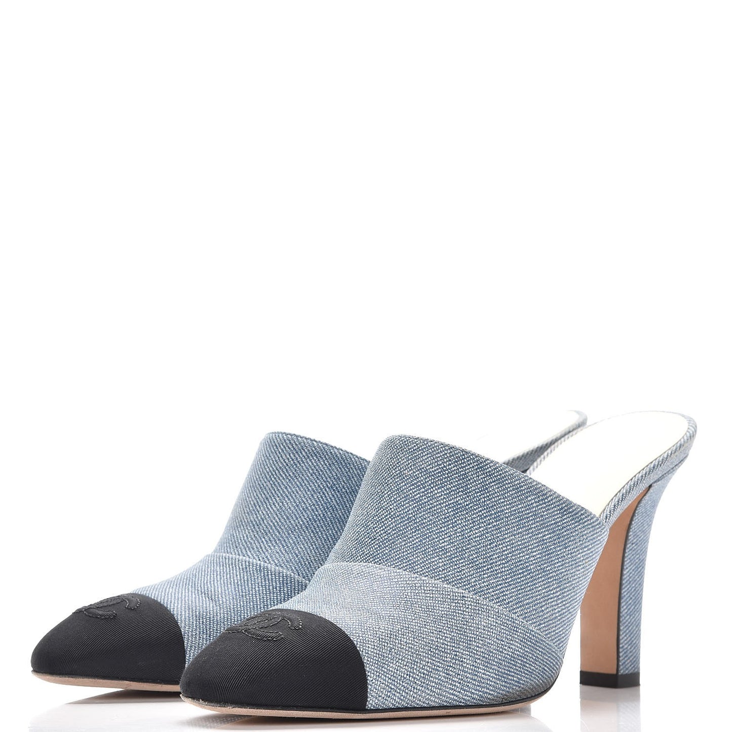 Printed Lambskin Grosgrain Cap Toe CC Mules 39 Blue Black