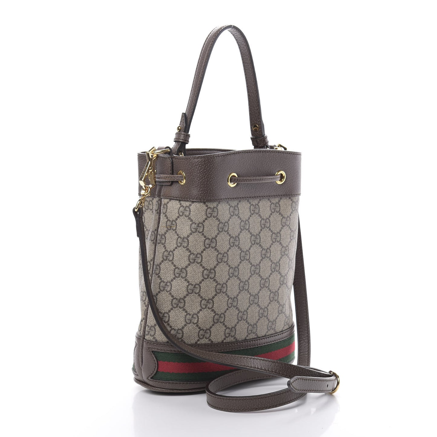 GG Supreme Monogram Web Small Ophidia Bucket Bag Brown