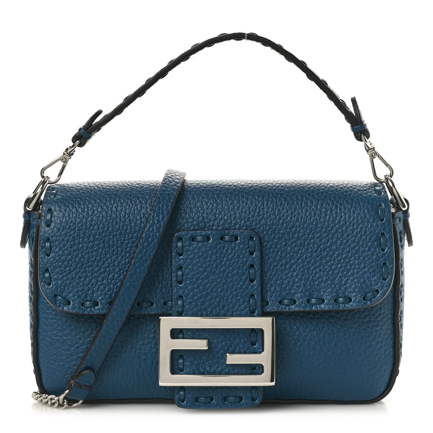 Cuoio Roma Sellerissima Nappa Sintetica Tape Stitch Mini Baguette Placca Argento