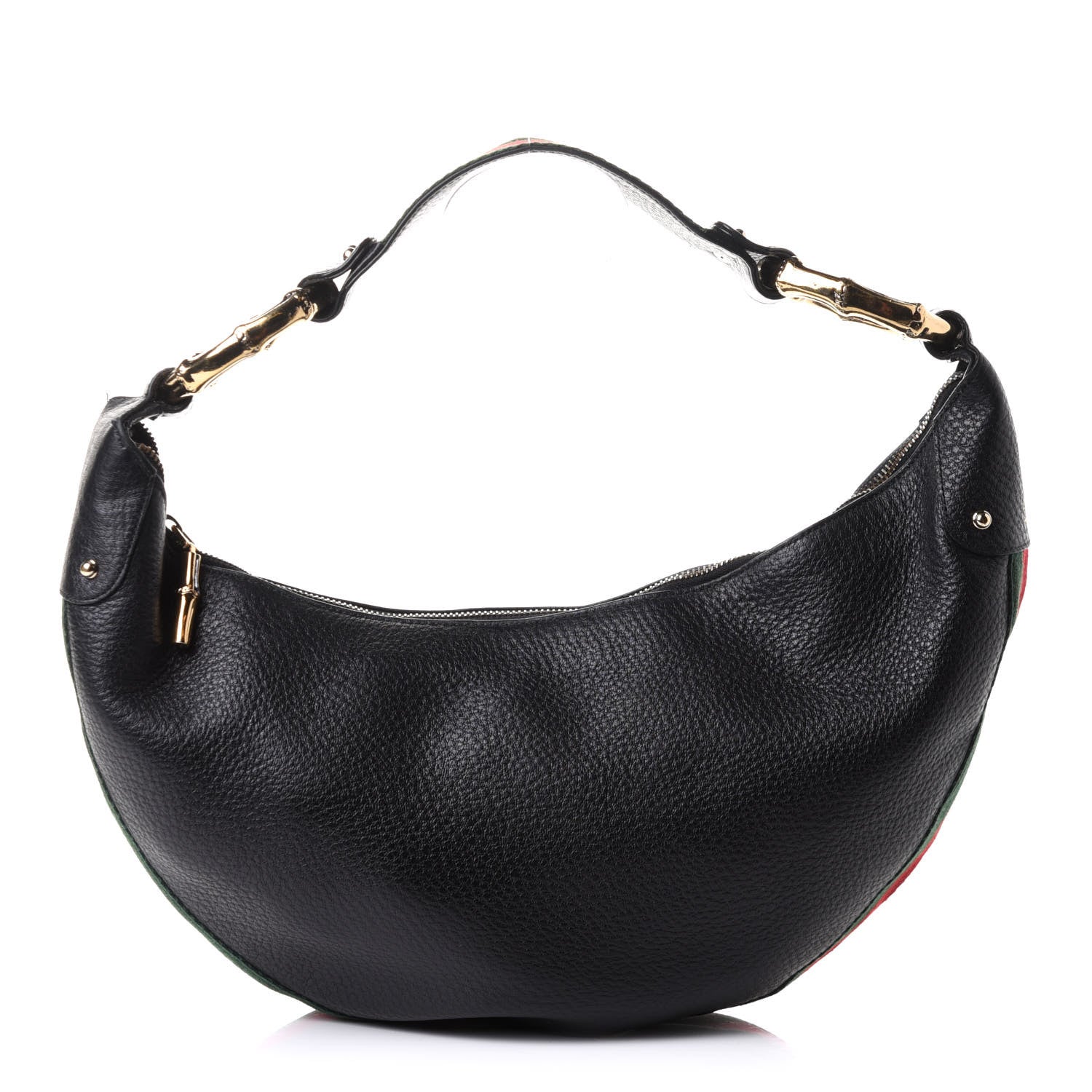 Gucci Pebbled Calfskin Web Bamboo Ring Hobo Black 1 of 11