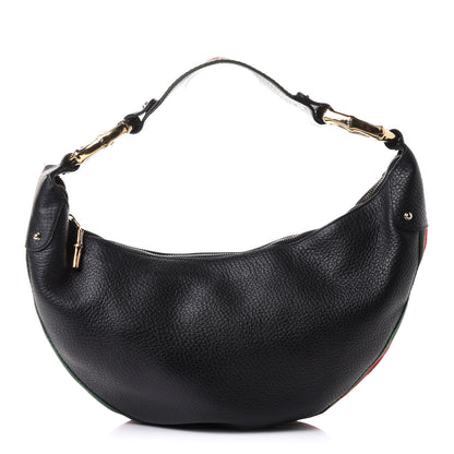 Gucci Pebbled Calfskin Web Bamboo Ring Hobo Black 1 of 11