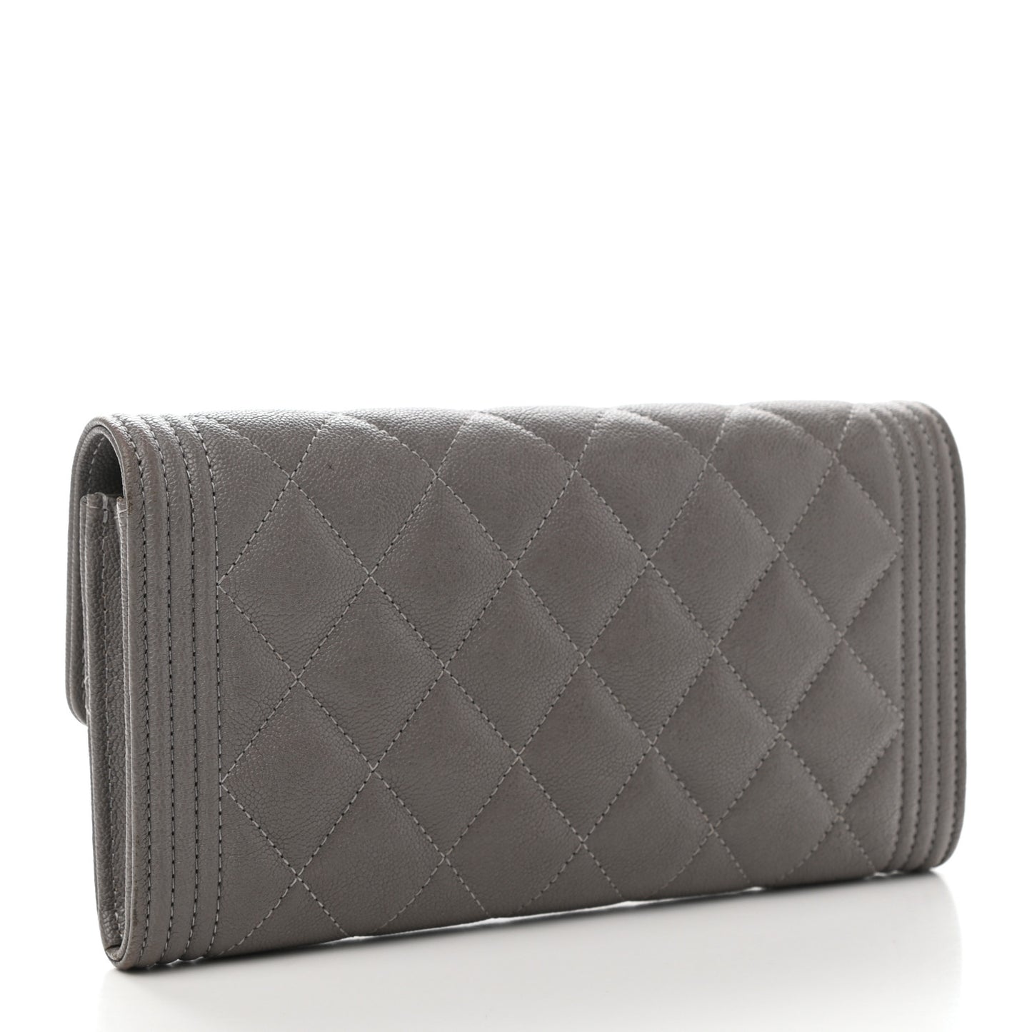 Caviar Quilted Large Boy Gusset Flap Wallet Grey