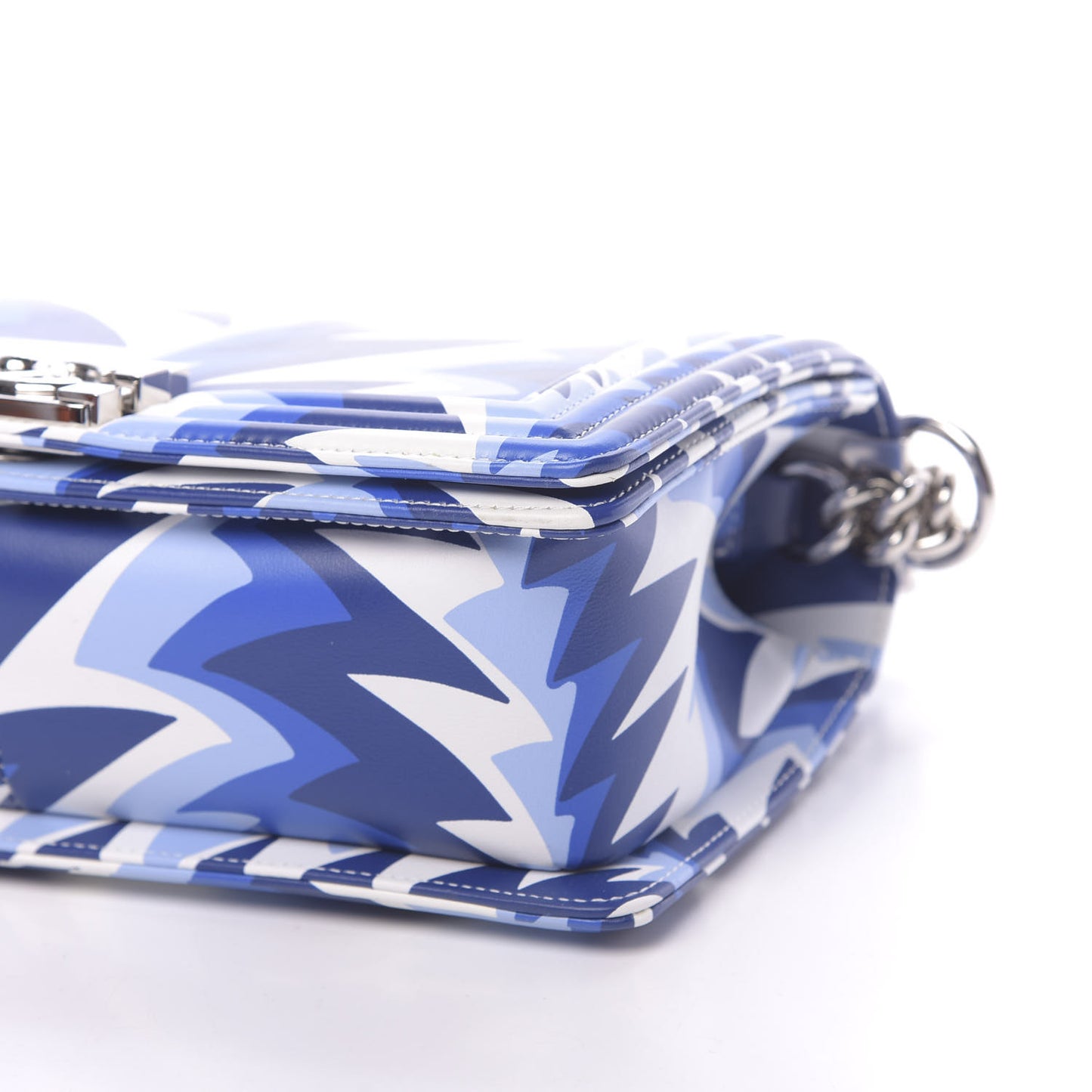 Printed Calfskin Medium Boy Flap Blue White