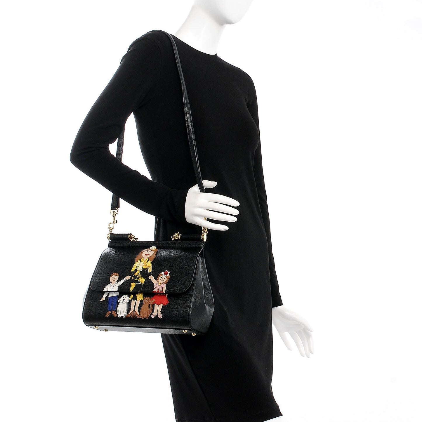 Dauphine Medium DG Family Patch Miss Sicily Satchel Black