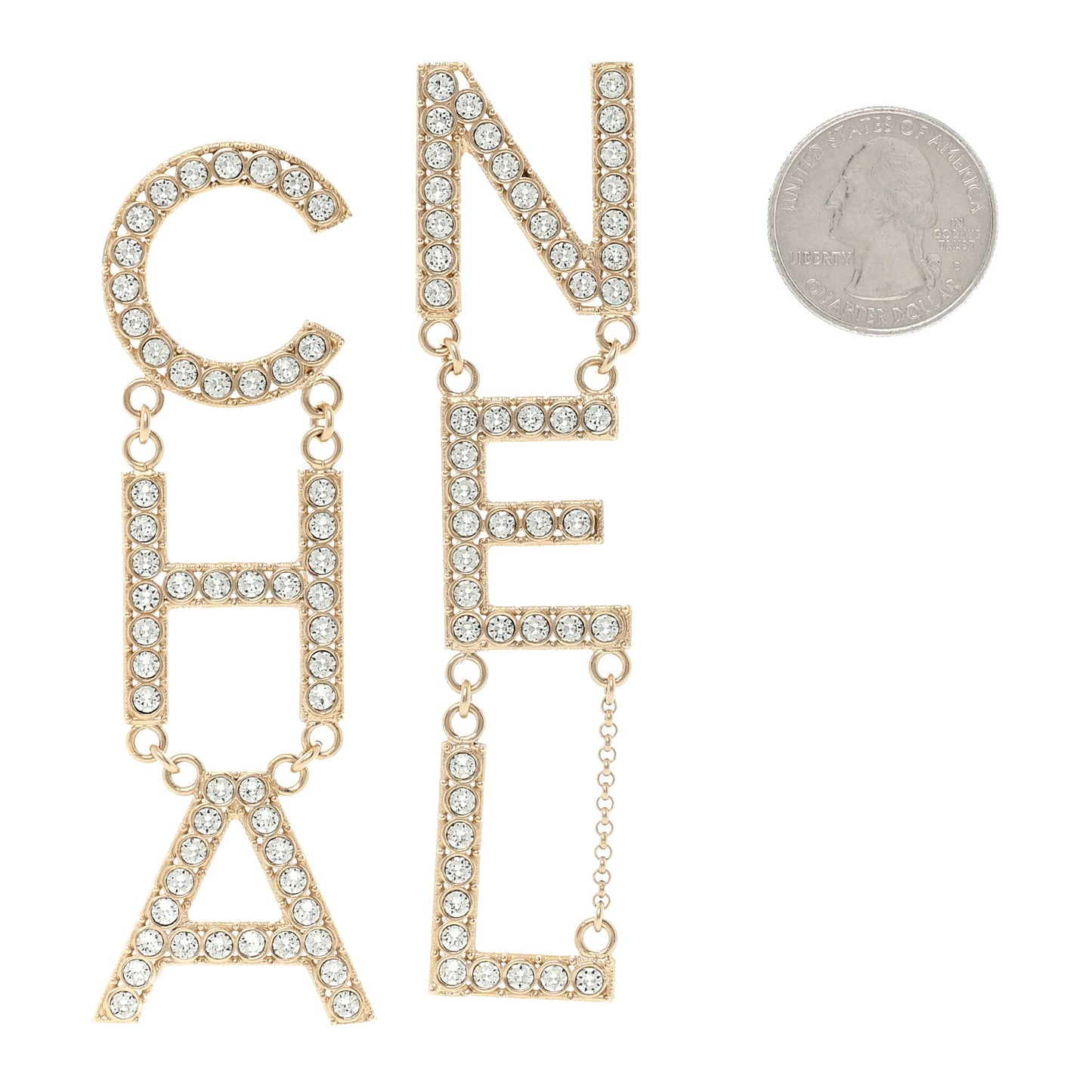 Crystal Cha-Nel Logo Drop Earrings Gold