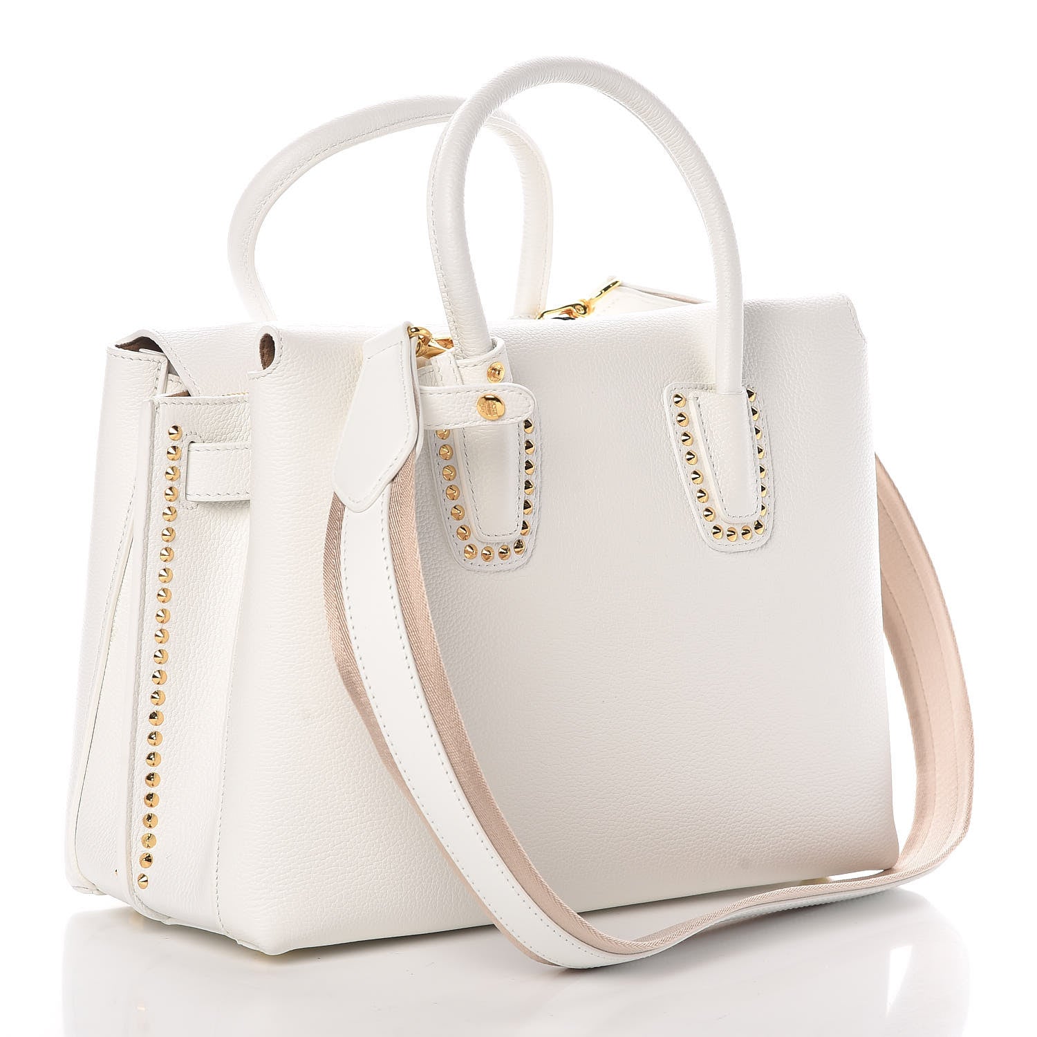 MCM Grained Calfskin Studded Medium Milla Tote White 3 of 9