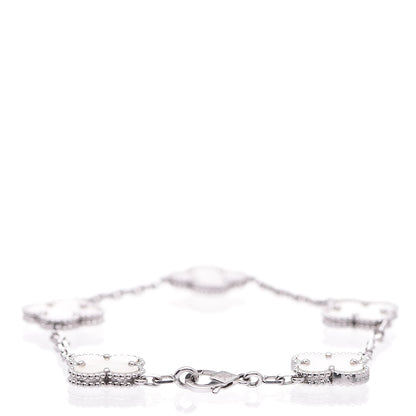 Van Cleef & Arpels 18K White Gold Mother of Pearl 5 Motifs Vintage Alhambra Bracelet 3 of 4