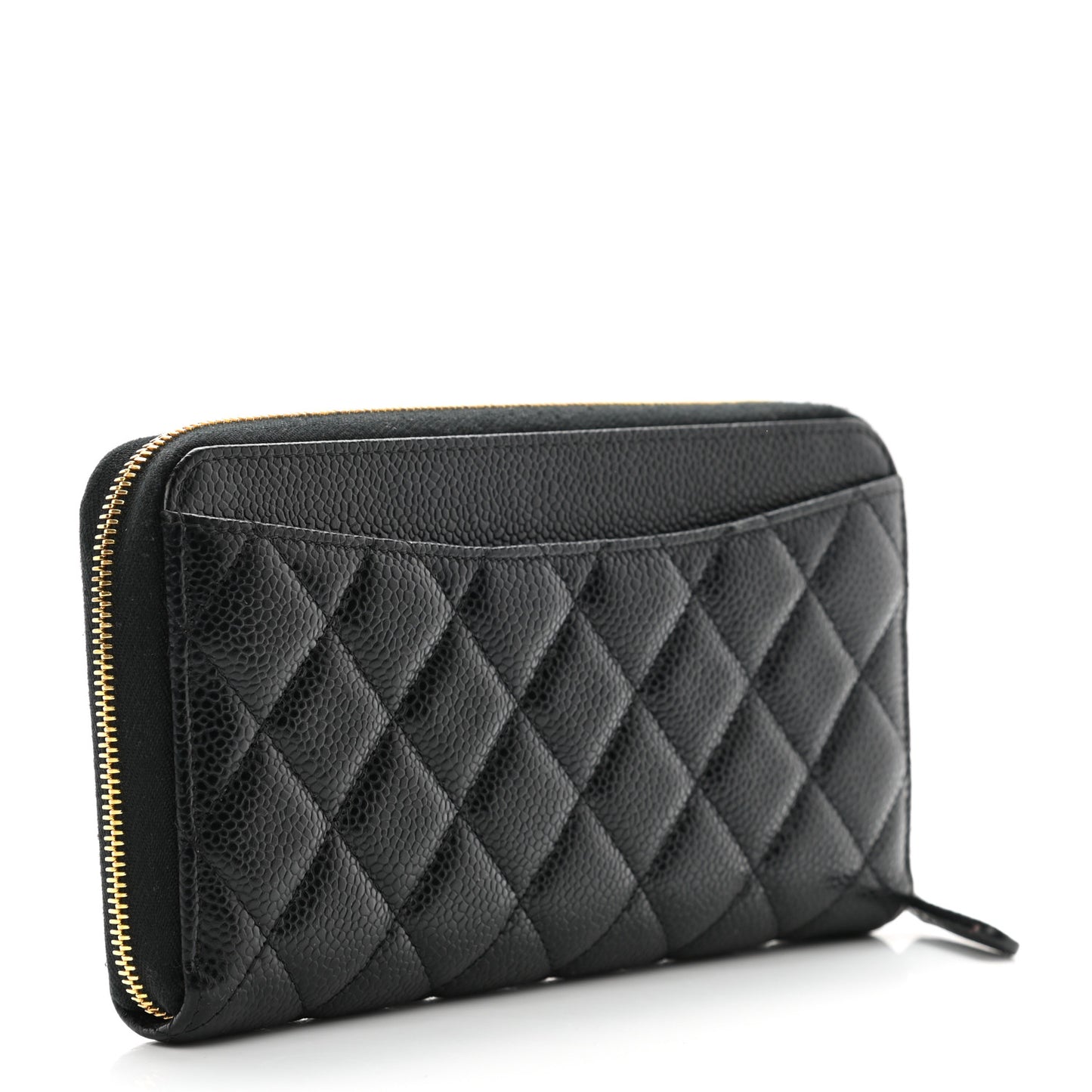 Caviar Quilted Large Gusset Zip Around Wallet Black