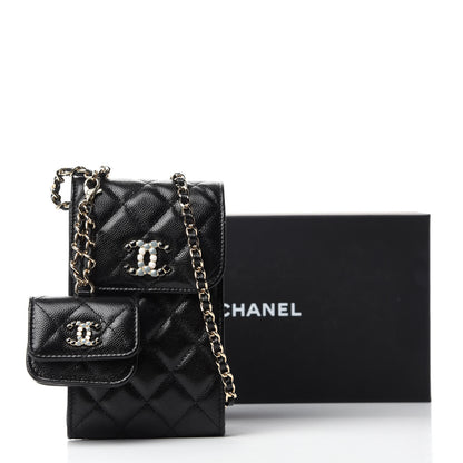 Chanel Caviar Quilted Crystal CC Airpods Pro and Phone Case With Chain Black 13 of 13