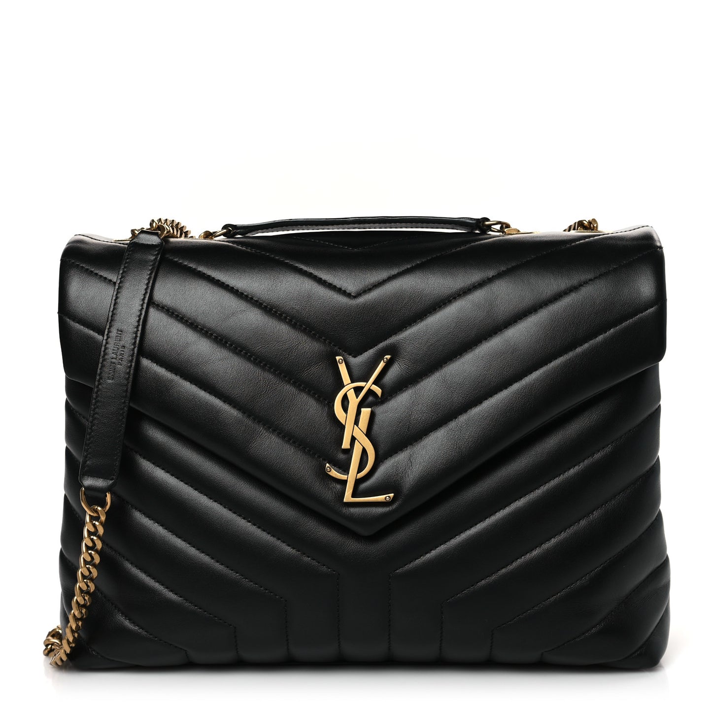 Calfskin Y Quilted Monogram Medium Loulou Chain Satchel Black