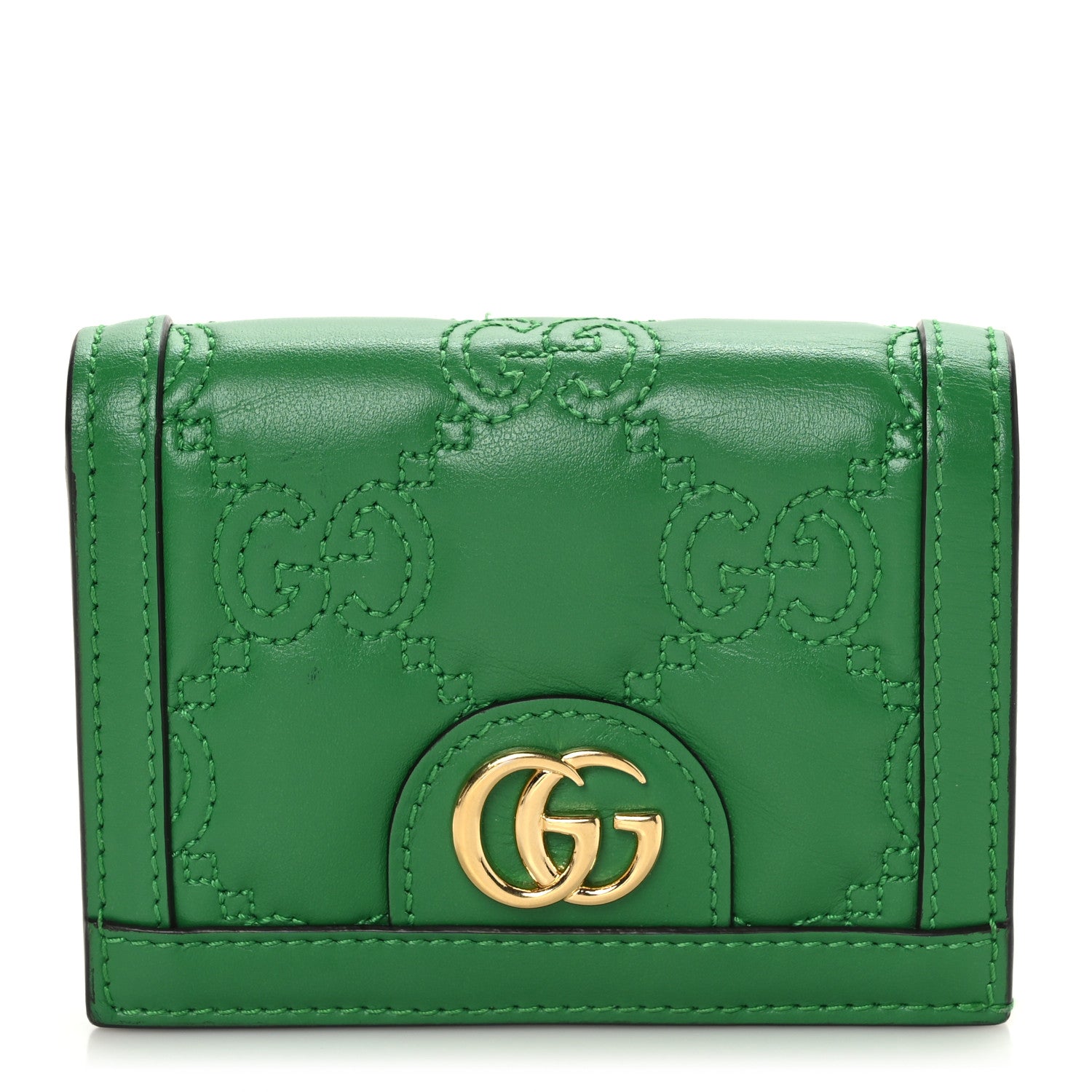Gucci Calfskin GG Matelasse Card Case Wallet Spring Green 1 of 7