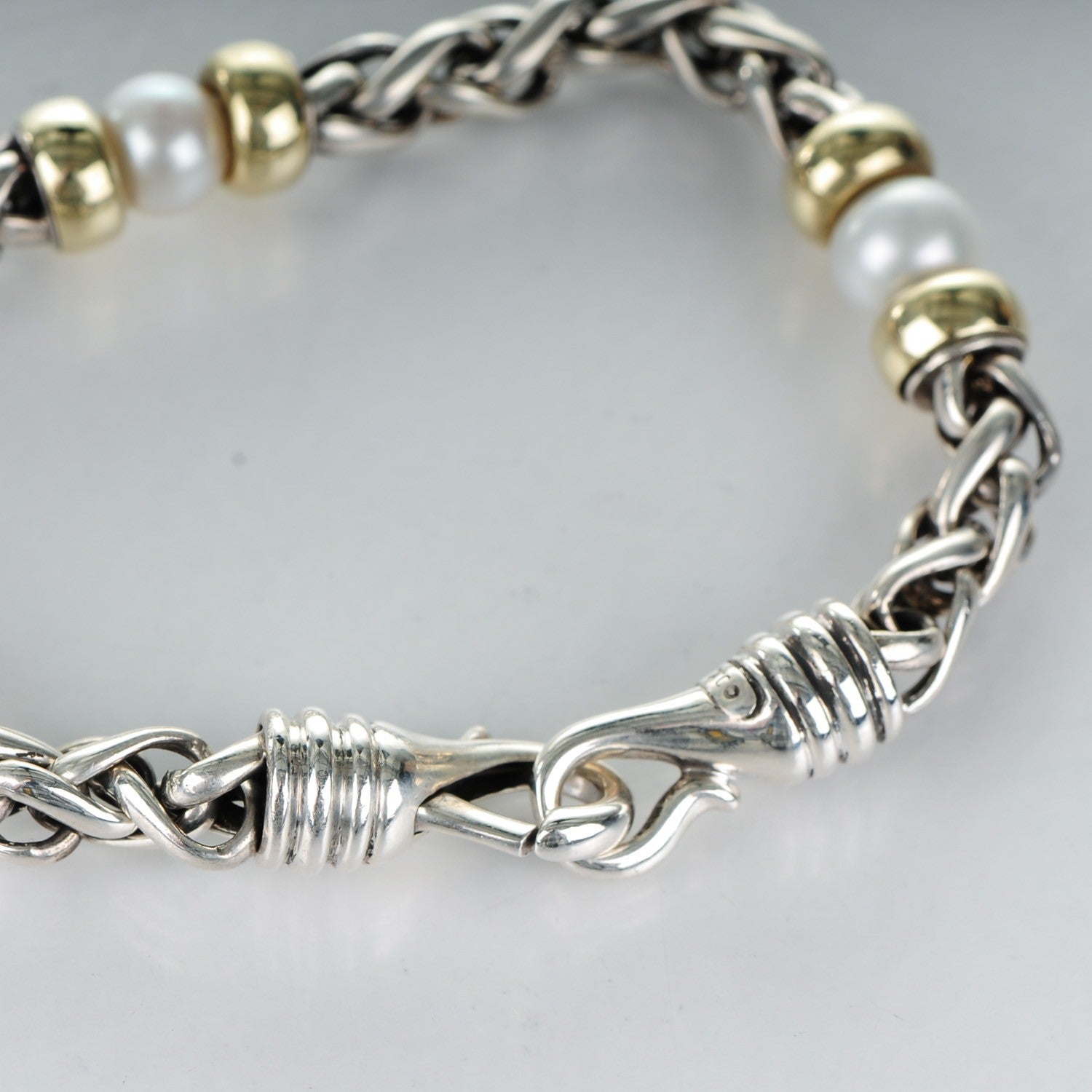 David Yurman Sterling Silver 14K Yellow Gold Pearl 5mm Hampton Bracelet 4 of 5