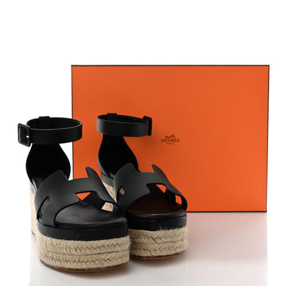 Hermes Goatskin Elda Espadrille Wedge Sandals 38 Black 12 of 12