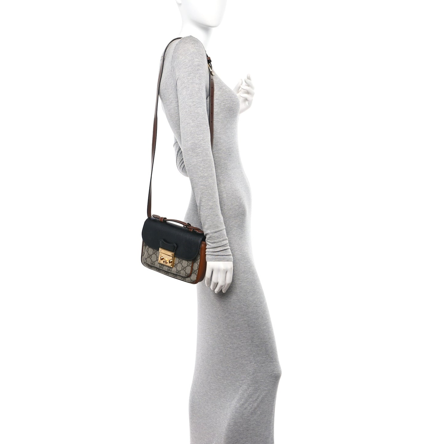 GG Supreme Monogram New Sakai Lux Calfskin Mini Padlock Flap Pocket Shoulder Bag Beige Ebony Black Cuir