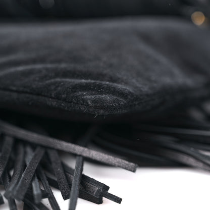 Saint Laurent Suede Calfskin Large Grace Fringed Hobo Bag Rope Black 8 of 9