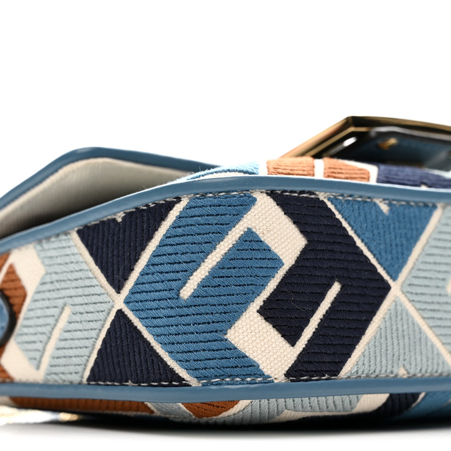 Fendi Canvas Vitello King Seta FF Embroidered Mini Baguette Blue Multicolor 9 of 11