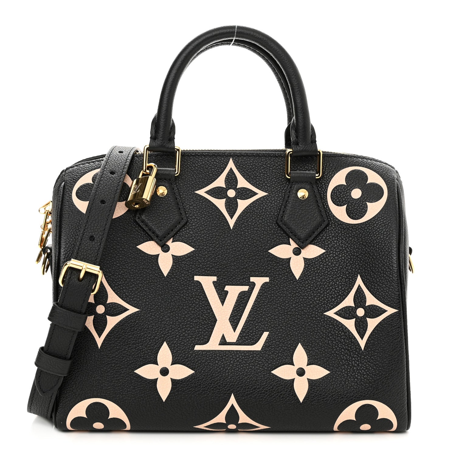 Louis Vuitton Empreinte Monogram Giant Speedy Bandouliere 25 Black Beige 1 of 10