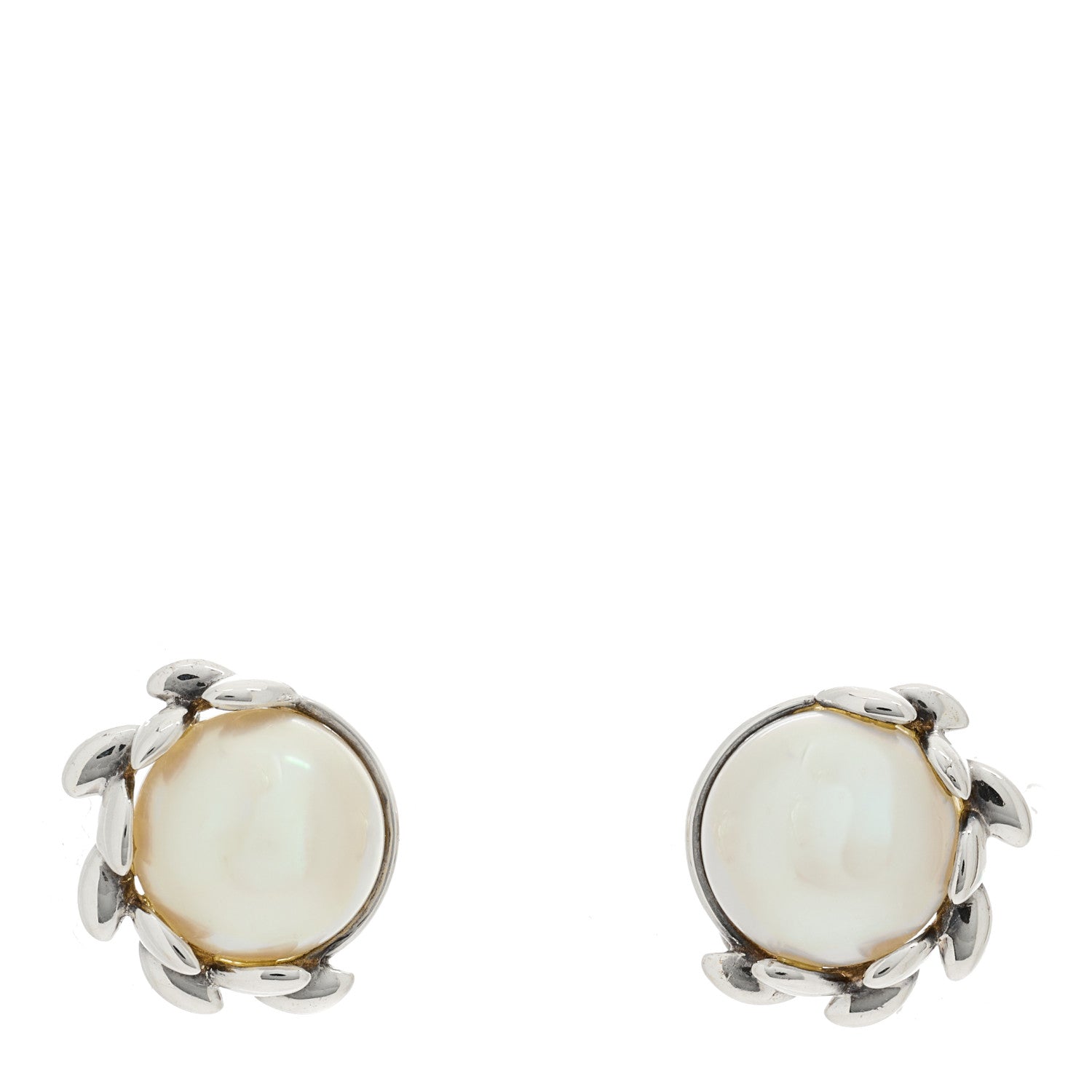 Tiffany Sterling Silver Pearl Paloma Picasso Olive Leaf Earrings 1 of 4