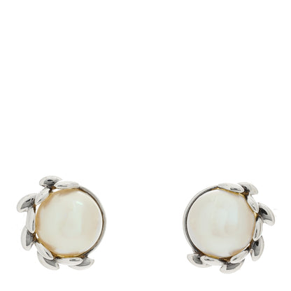 Tiffany Sterling Silver Pearl Paloma Picasso Olive Leaf Earrings 1 of 4