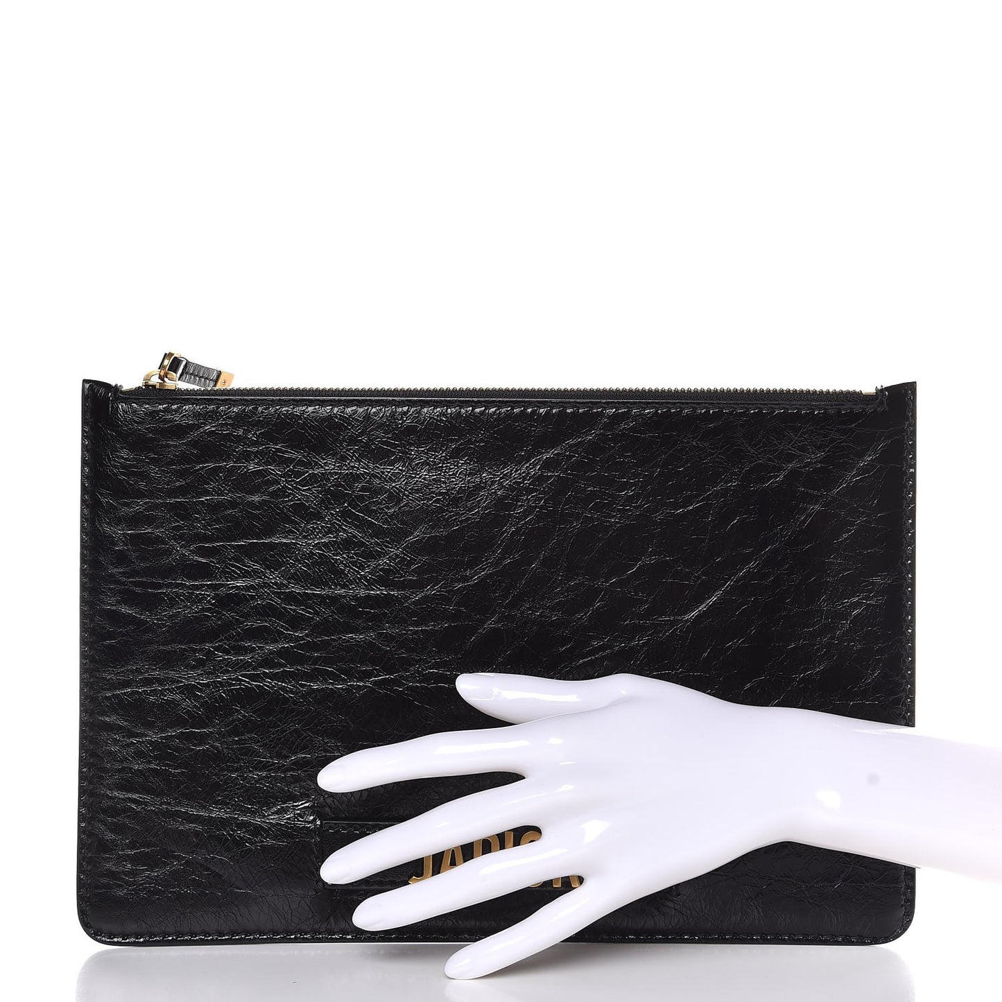 Crinkled Calfskin J'Adior Flat Clutch Black