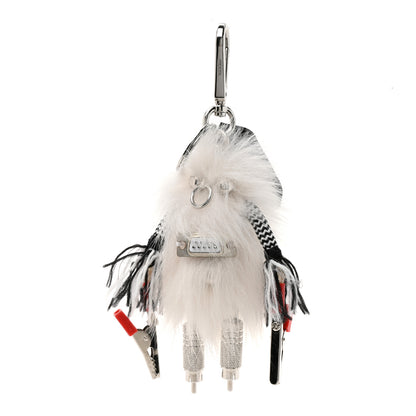 Prada Metal Fur Rufus Bag Charm Chalk White 1 of 5