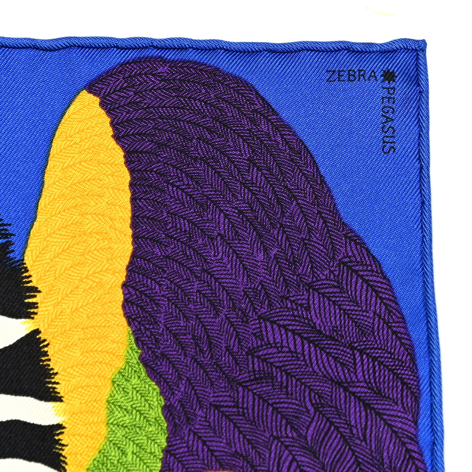 Hermes Silk Zebra Pegasus Nano Scarf 20 Bleu Vif Jaune White 2 of 4
