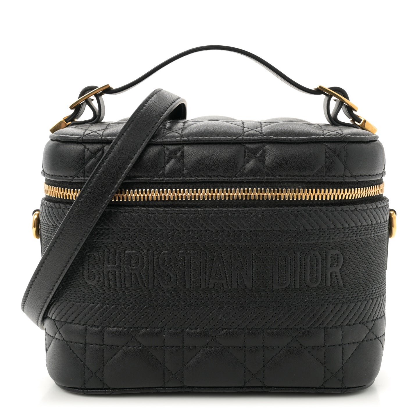 Lambskin Cannage Small Diortravel Vanity Case Black