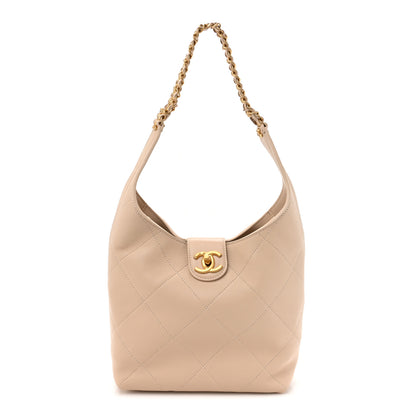 Chanel Shiny Lambskin Quilted Small Hobo Beige 1 of 12