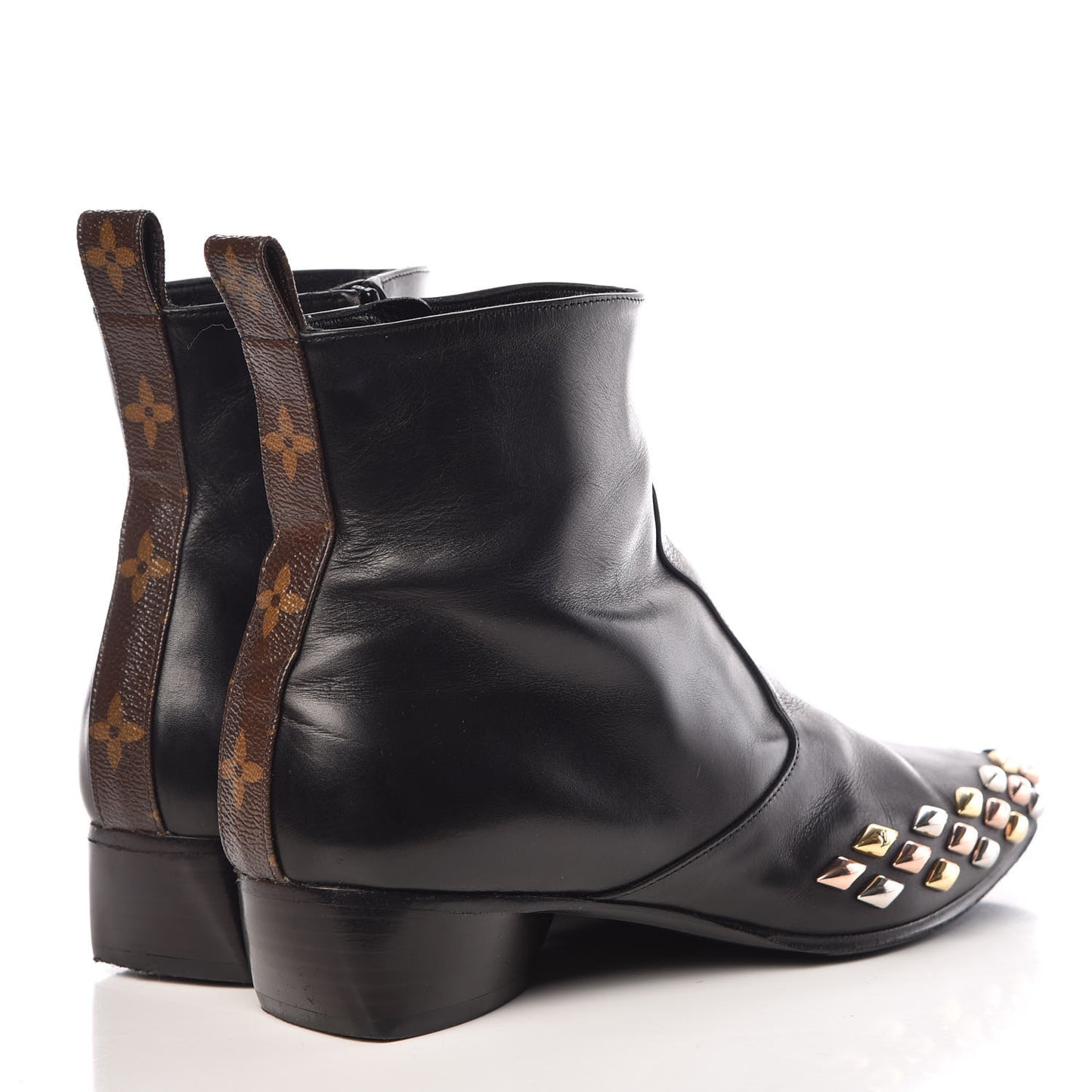 Calfskin Studded Gold Rush Flat Ankle Boots 39 Black
