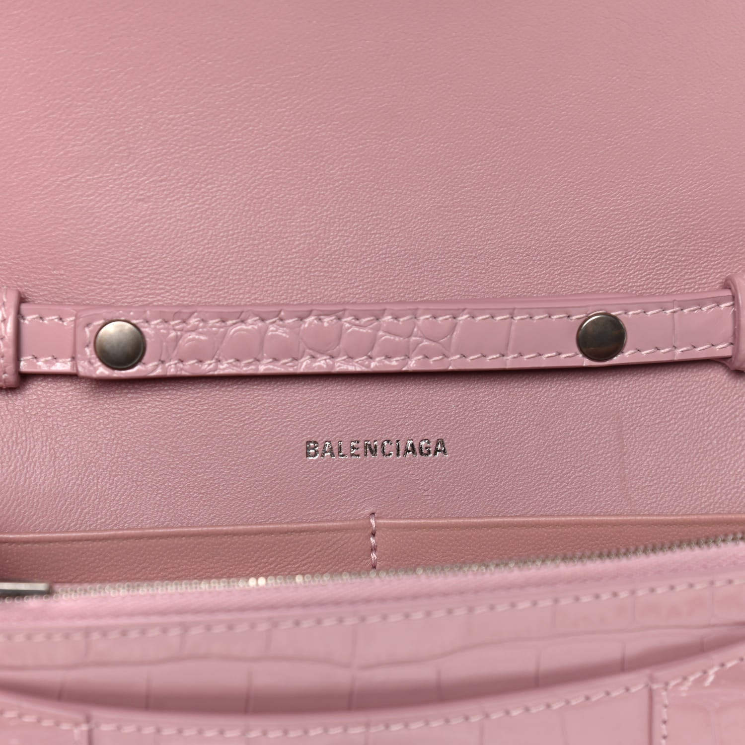 Balenciaga Shiny Calfskin Crocodile Embossed Hourglass Chain Bag Powder Pink 6 of 8