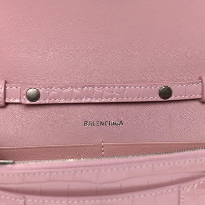 Balenciaga Shiny Calfskin Crocodile Embossed Hourglass Chain Bag Powder Pink 6 of 8