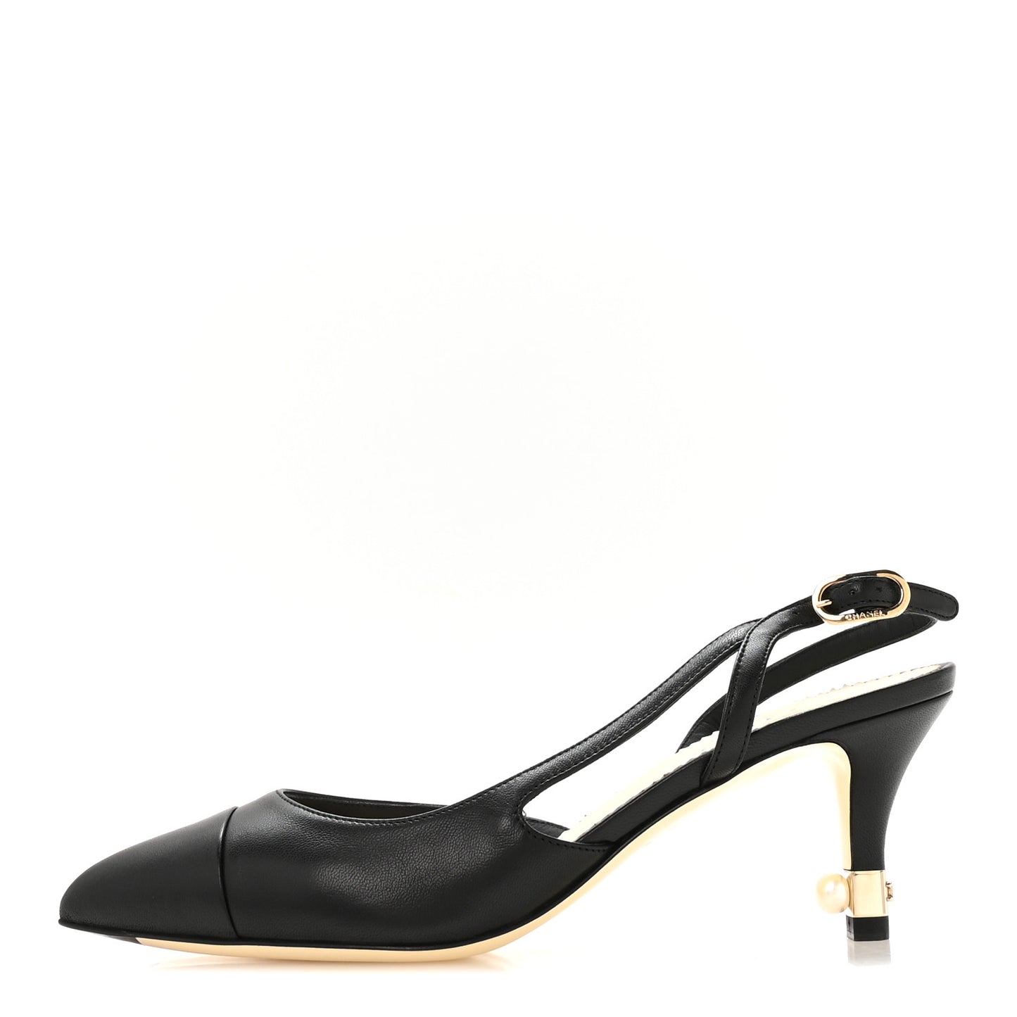 Lambskin Satin Cap Toe CC Slingback Heels 35.5 Black