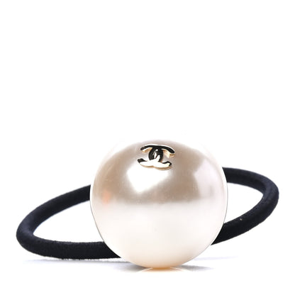 Chanel Pearl CC Hair Tie Black White 1 of 4