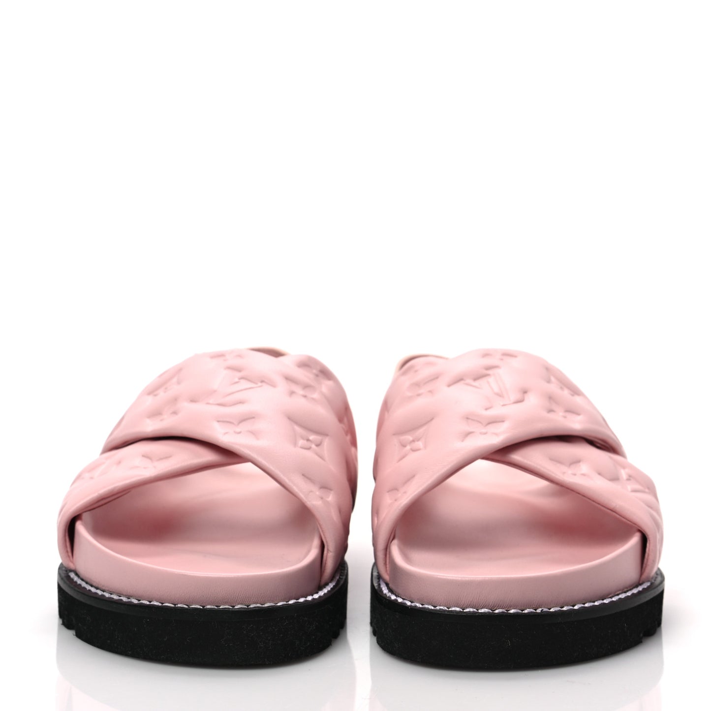 Lambskin Monogram Embossed Paseo Flat Comfort Sandals 39 Rose Clair